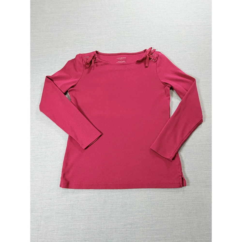 Talbots Top Women P Raspberry Excellent Lace-up Shoulder Long Sleeve Cotton